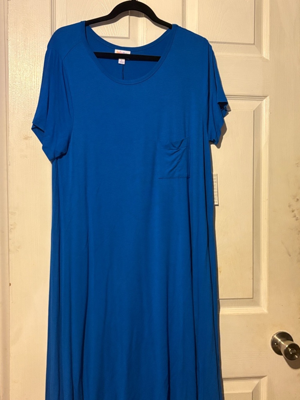 LuLaRoe Carly Scoop Neck Midi Dress in Bright Blue with Pocket